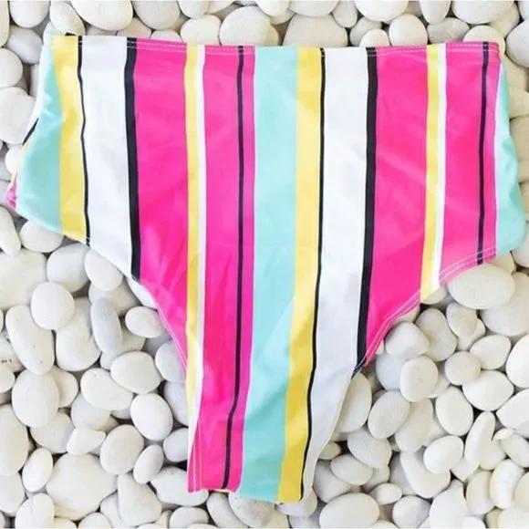 NWT XL: Rainbow Bandeau Bikini High Waist Swimsuit Set - Picture 10 of 10